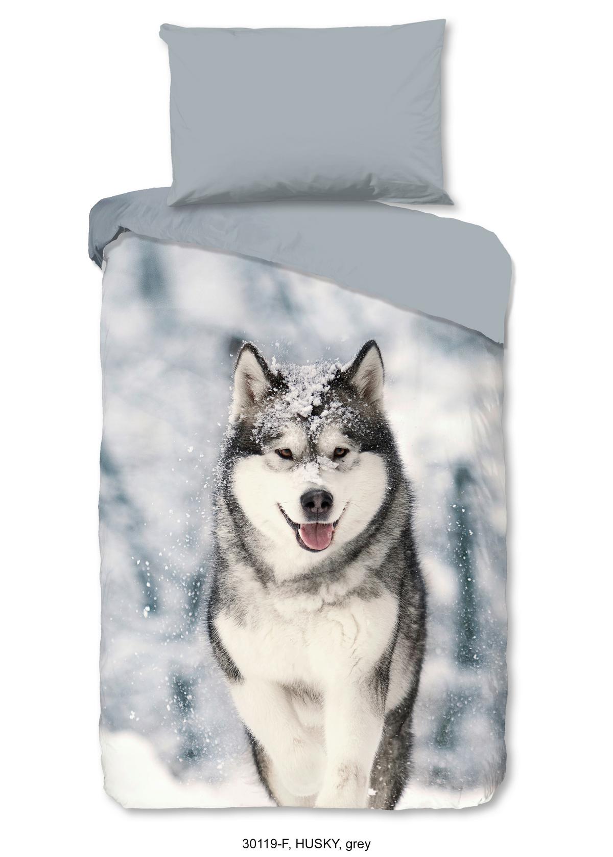 Kinderbettwäsche Husky Grau 140x200 cm - Grau, Textil (140/200cm)