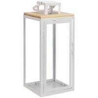 Laterne Andrew - Naturfarben/Weiß, KONVENTIONELL, Glas/Holz (13/13/31cm) - Luca Bessoni