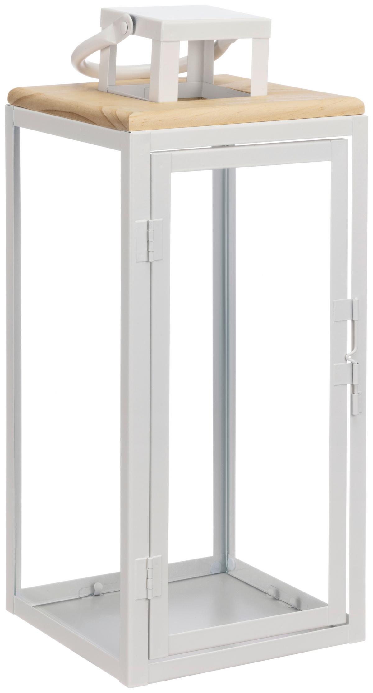 Laterne Andrew - Naturfarben/Weiß, KONVENTIONELL, Glas/Holz (13/13/31cm) - Luca Bessoni