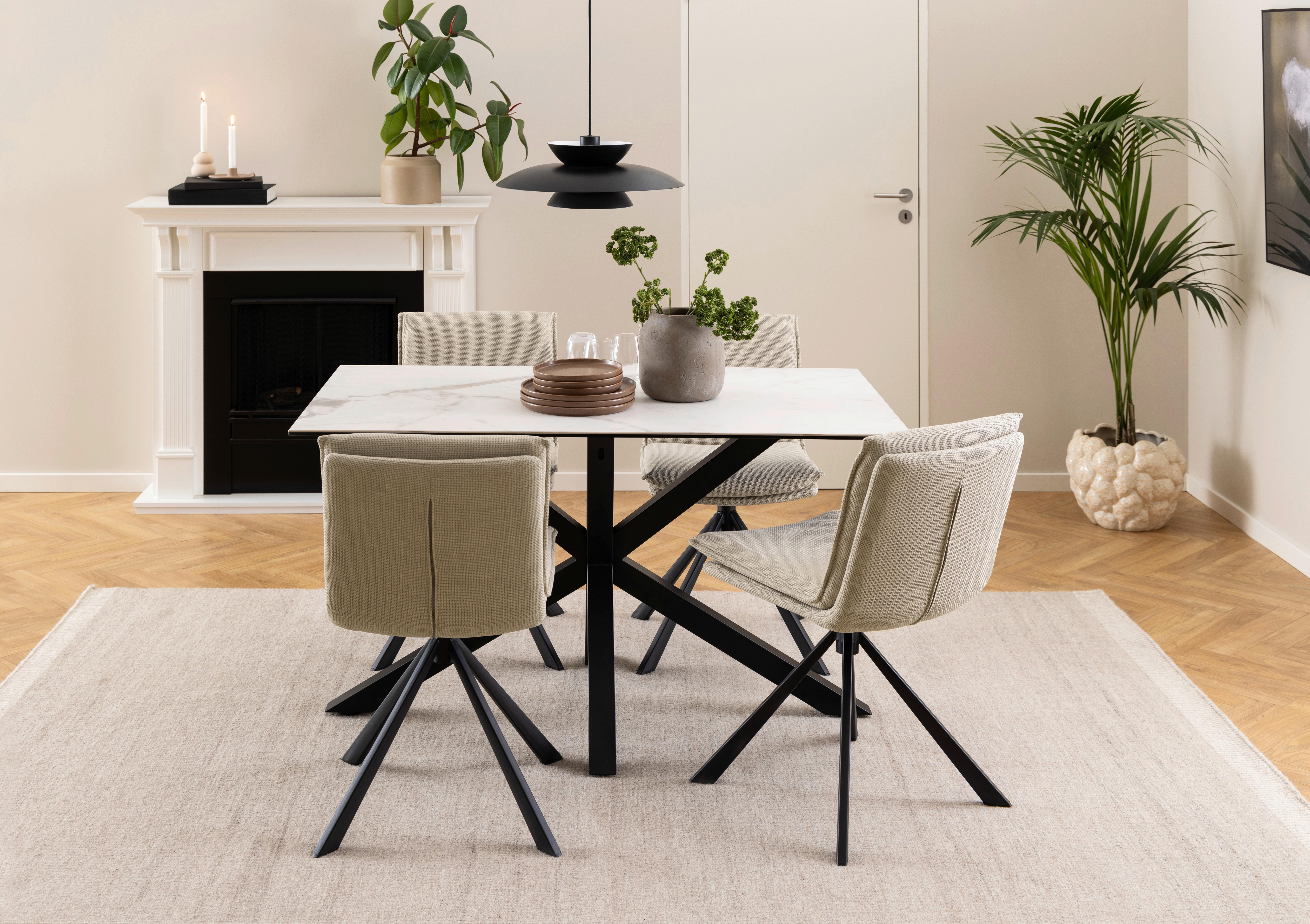 Jedálenský stôl keramika 135x80cm - čierna/biela, Trend, kov/keramika (135/76/80cm) - MID.YOU