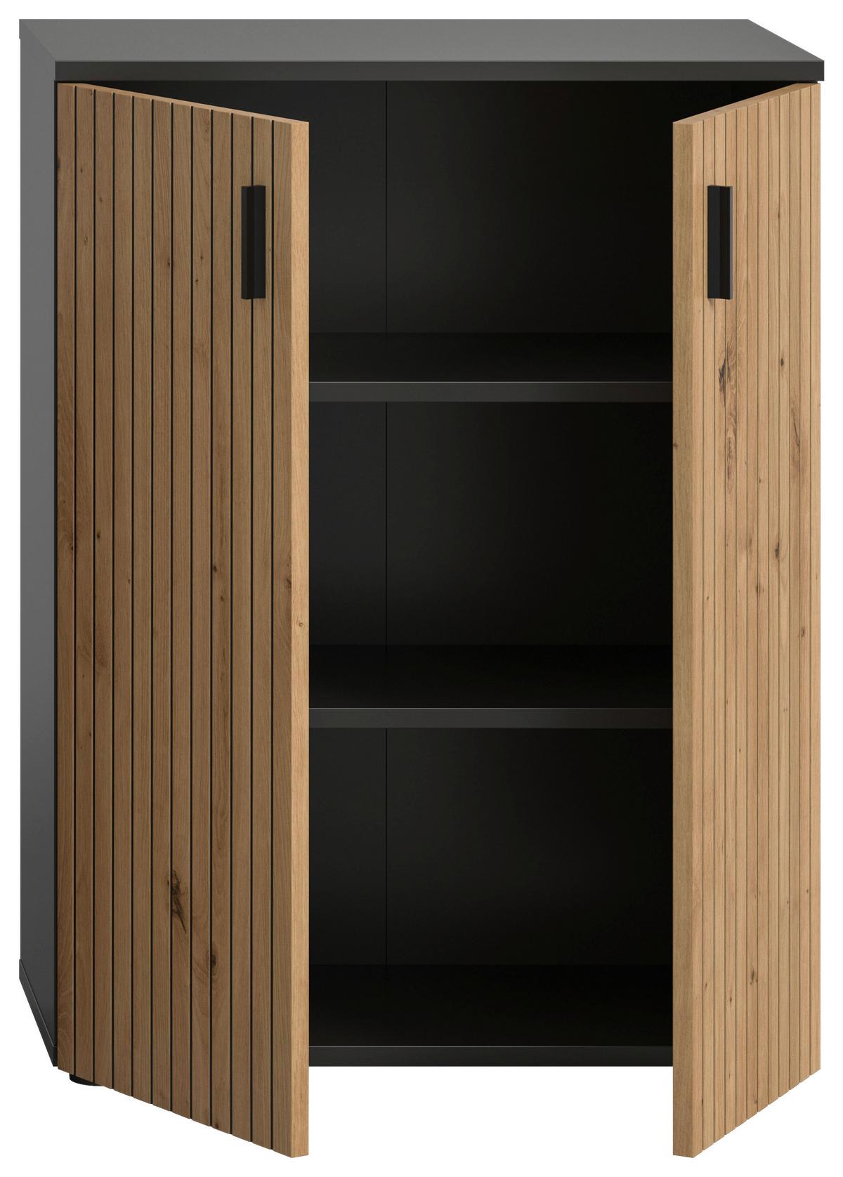 Midischrank Mone Grau/eiche Dekor B: 60cm - Schwarz/Eiche Artisan, Basics, Holzwerkstoff (60/81/30cm) - MID.YOU