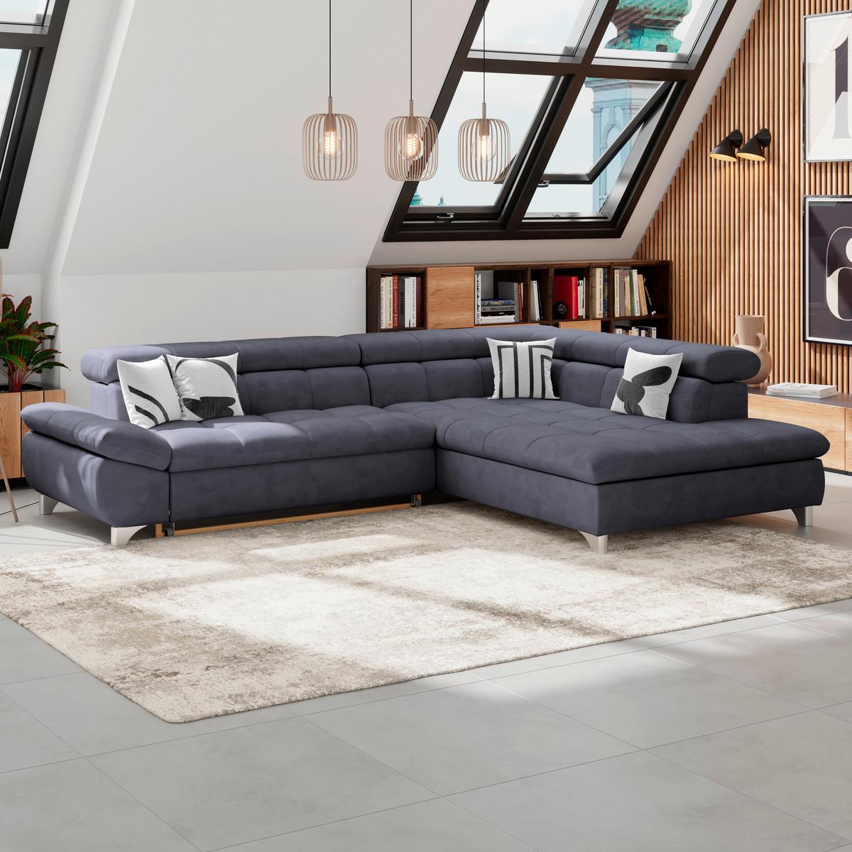 Ecksofa Gemini Dunkelblau, B: 312cm - Chromfarben/Dunkelblau, KONVENTIONELL, Textil (312/234cm)