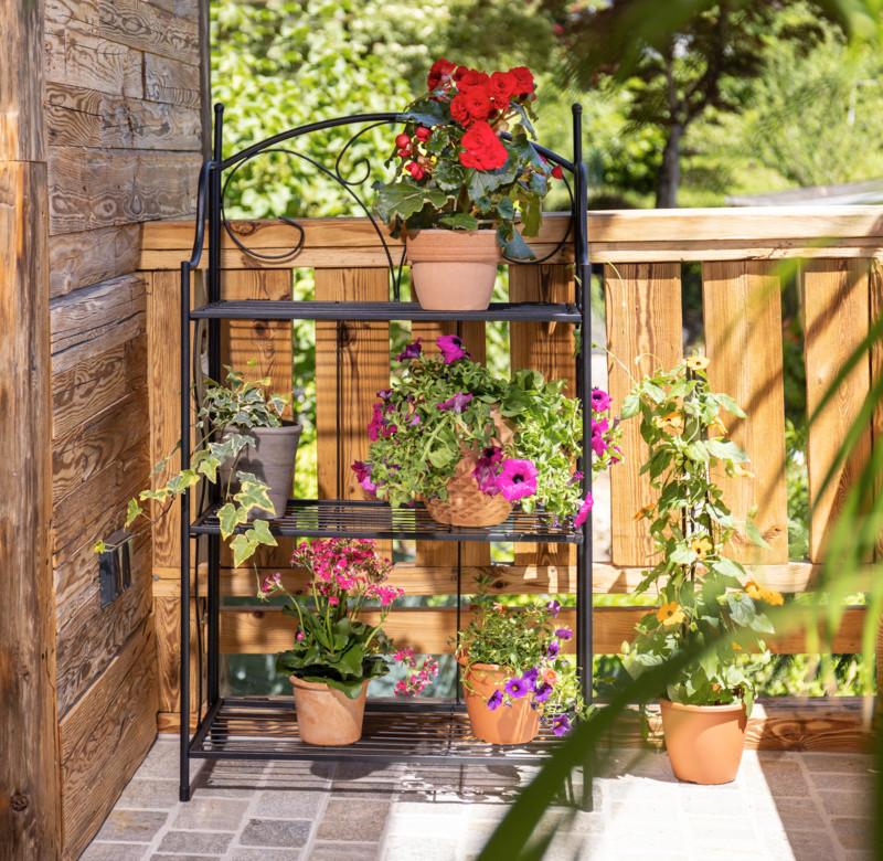 Blumenregal Metall BxH 58x100 cm + 3 Ablagen, Indoor/Outdoor - Schwarz, Basics, Metall (58/100/31cm)
