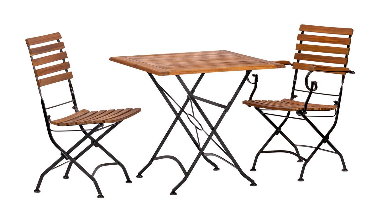 Gartengarnitur 3-tlg. Lindau Echtholz / Metall - Anthrazit/Akaziefarben, Basics, Holz/Metall (80/75/80cm) - Gardenson