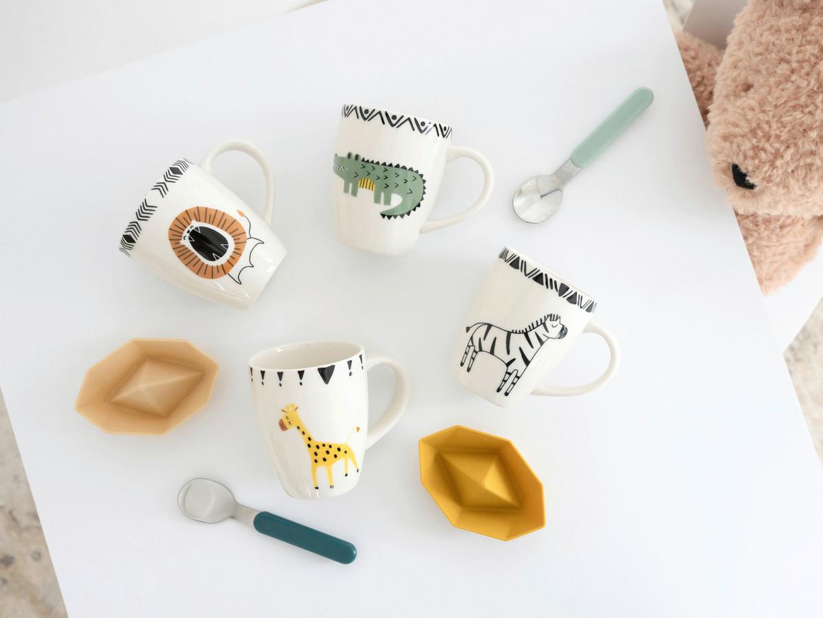 Kinderbecher Steinzeug Safari 4 -Teilig., ca. 250 ml - Multicolor, Basics, Keramik - Creatable