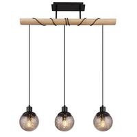 Hängeleuchte 15657-3h - Klar/Schwarz, Natur, Glas/Holz (78/15/120cm) - Globo
