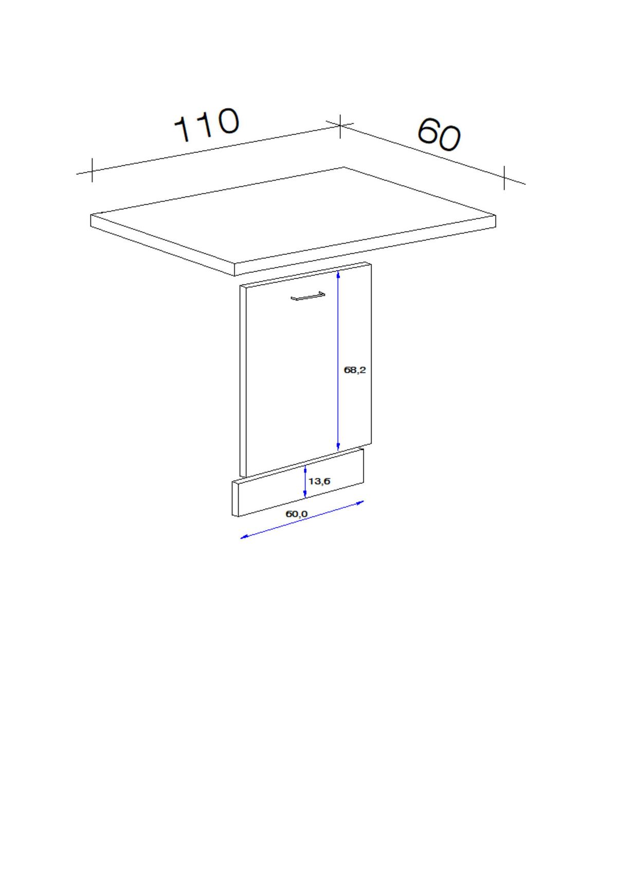 Výkryt na myčku nádobí pro plne integrovatelnou myčku - šedá/černá, Moderní, kov/kompozitní dřevo (110/60cm) - FlexWell