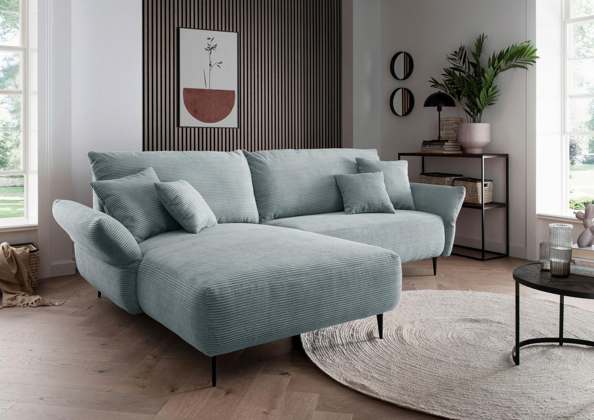 Ecksofa Vanilla Hellblau S: 178x264-302 cm - Schwarz/Hellblau, Design, Textil (178/264-302cm) - Livetastic