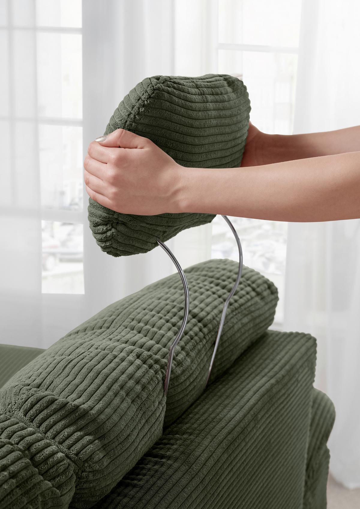 Wohnlandschaft Brizzini mit Schlaffunktion, Dunkelgrün - Dunkelgrün/Naturfarben, MODERN, Textil (206/338-352/176cm) - Livetastic