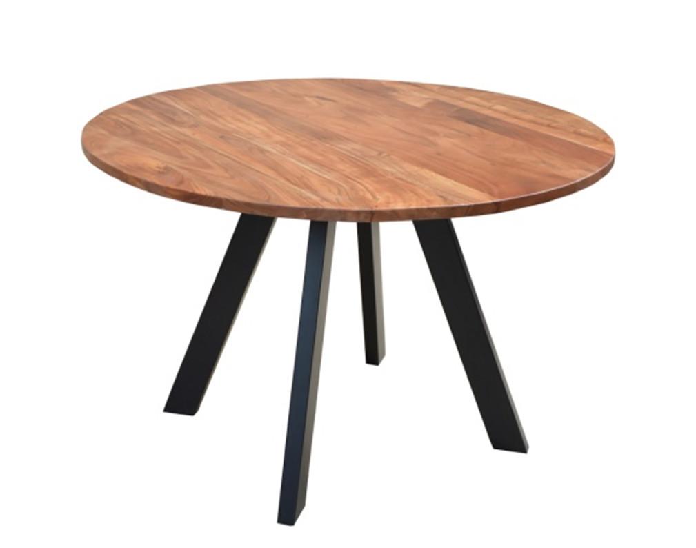 Esstisch Mit Echtholz-platte Rund Tara 120x120x76 Cm Akazie - Schwarz/Akaziefarben, MODERN, Holz/Metall (120/120/76cm) - MID.YOU