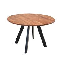 Esstisch mit Echtholz-Platte Rund Tara 120x120x76 cm Akazie - Schwarz/Akaziefarben, MODERN, Holz/Metall (120/120/76cm) - MID.YOU