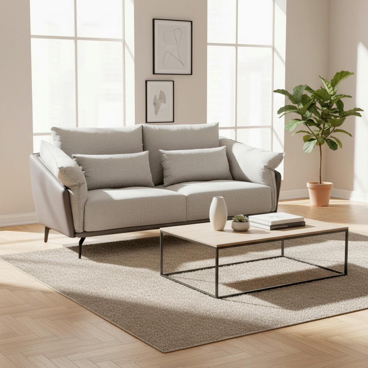 2místná pohovka s polštáři ELICIA šedá - černá/světle šedá, Moderní, kov/dřevo (205/88/92cm) - Bessagi Home