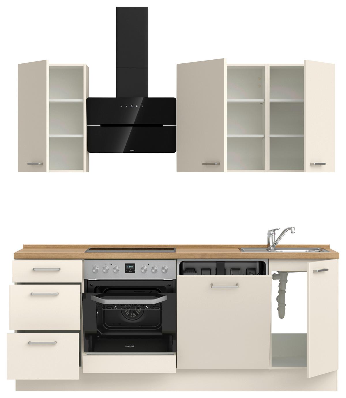 Kuchyňská linka 210 cm, magnóliová supermatná - barvy dubu/magnolie, Moderní, kov/kompozitní dřevo (210cm) - Nobilia