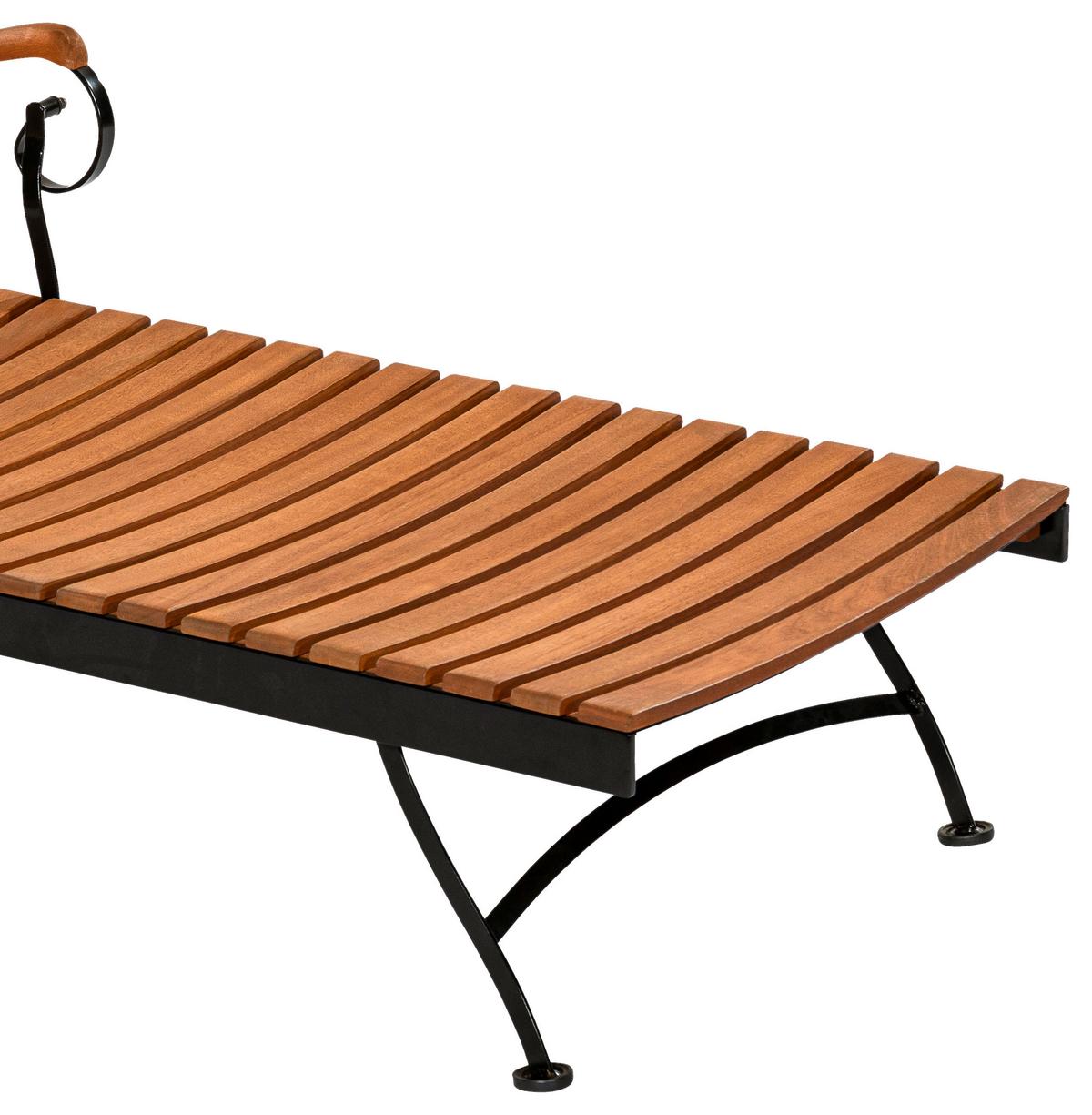 Gartenliege Schossgarten Holz/ Stahl mit Auflage und Rollen - Graphitfarben/Naturfarben, KONVENTIONELL, Holz/Textil (65/31,5/195cm) - Gardenson