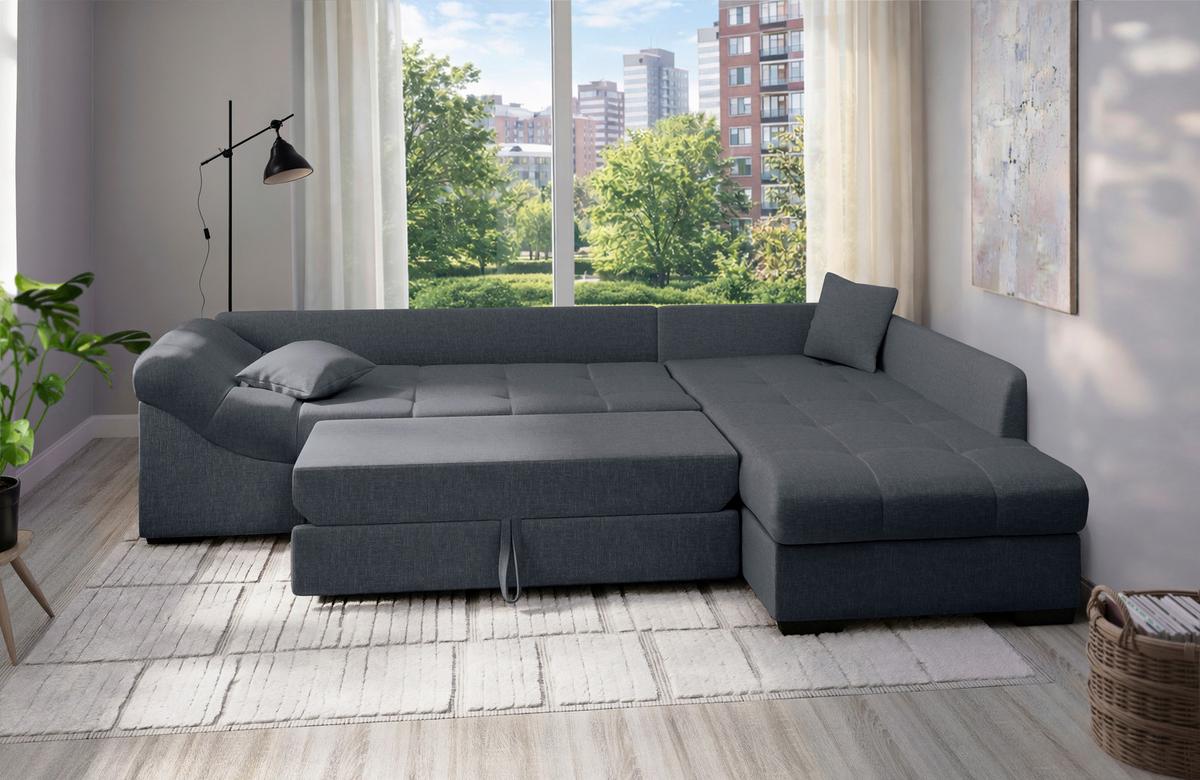 Eckschlafsofa Alvito Anthrazit S: 298x202 Cm - Anthrazit/Schwarz, MODERN, Textil (298/202cm) - MID.YOU
