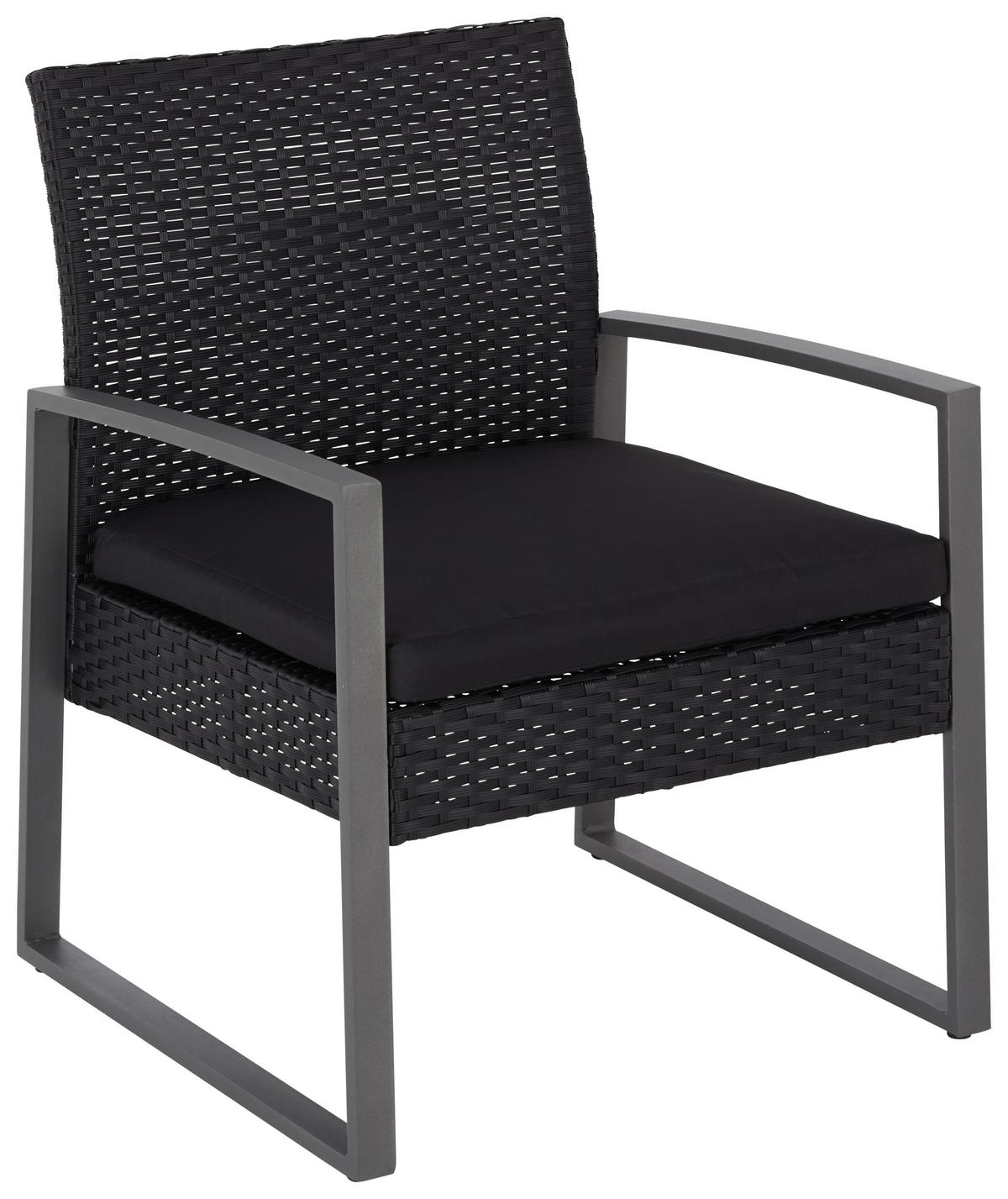 Loungegarnitur 5-tlg Elena Aus Stahl + Kunststoff Mit Kissen - Schwarz, MODERN, Glas/Kunststoff - Luca Bessoni