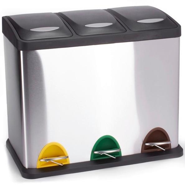 Treteimer 24L SIlberfarben Metall LBH: 46x26,5x39,5 cm
