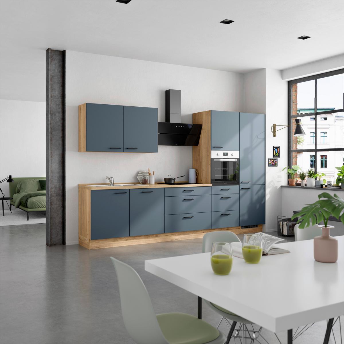 Küchenleerblock Easytouch High-Line, H8 Rechts - Blau/Eichefarben, MODERN, Holzwerkstoff (330cm) - Nobilia