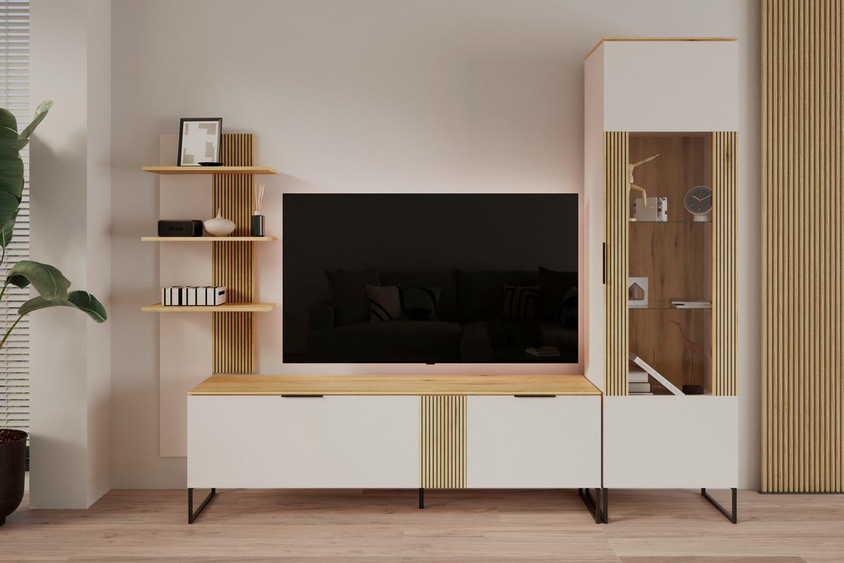 Vitrine King Eichefarben/Kaschmir B: 55,2cm - Kaschmir/Eichefarben, MODERN, Glas/Holzwerkstoff (55,2/200/40cm)