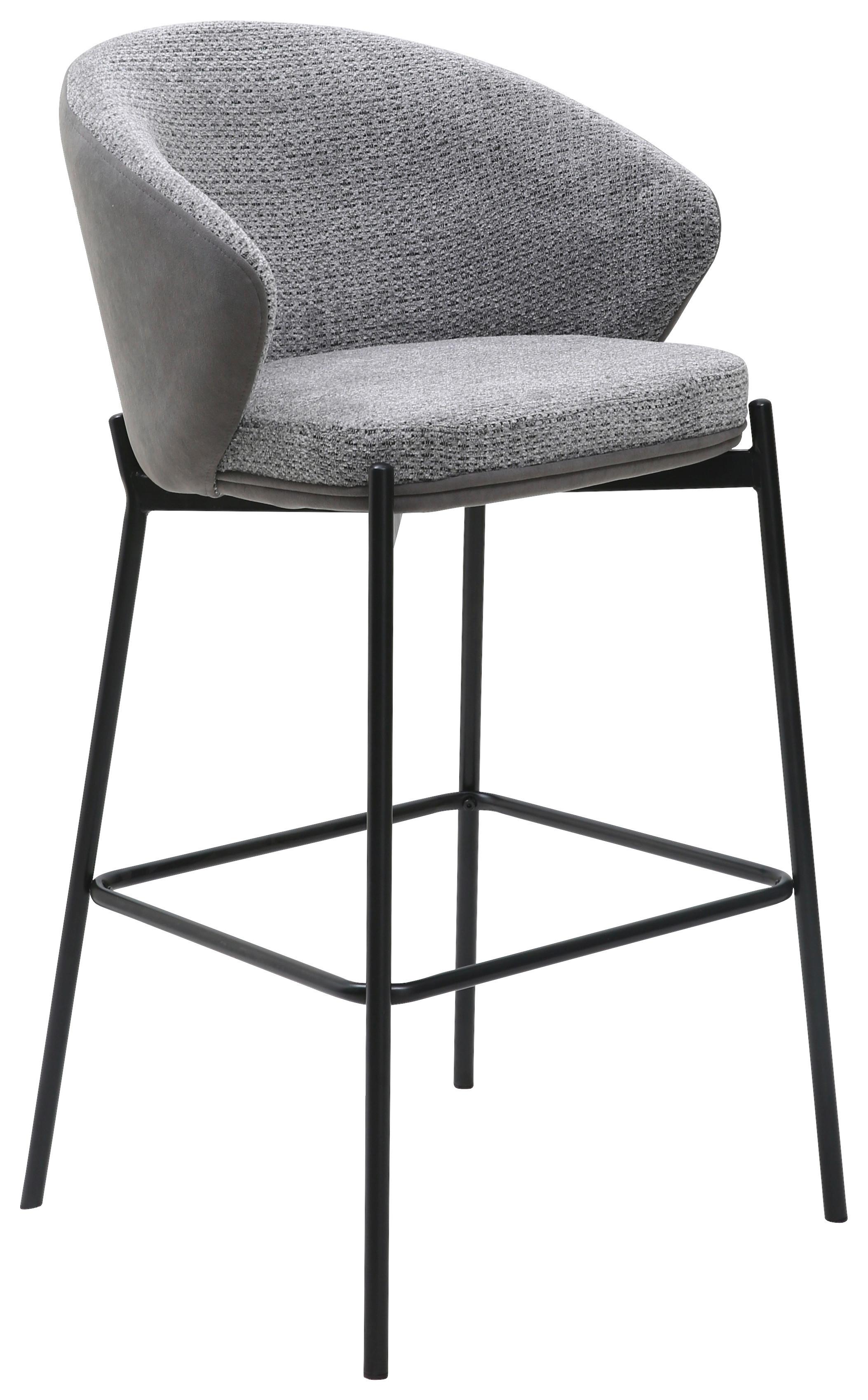 Barhocker Corey Samt Grau B: 53,5 cm - Schwarz/Grau, MODERN, Textil/Metall (53,5/101/54cm) - MID.YOU