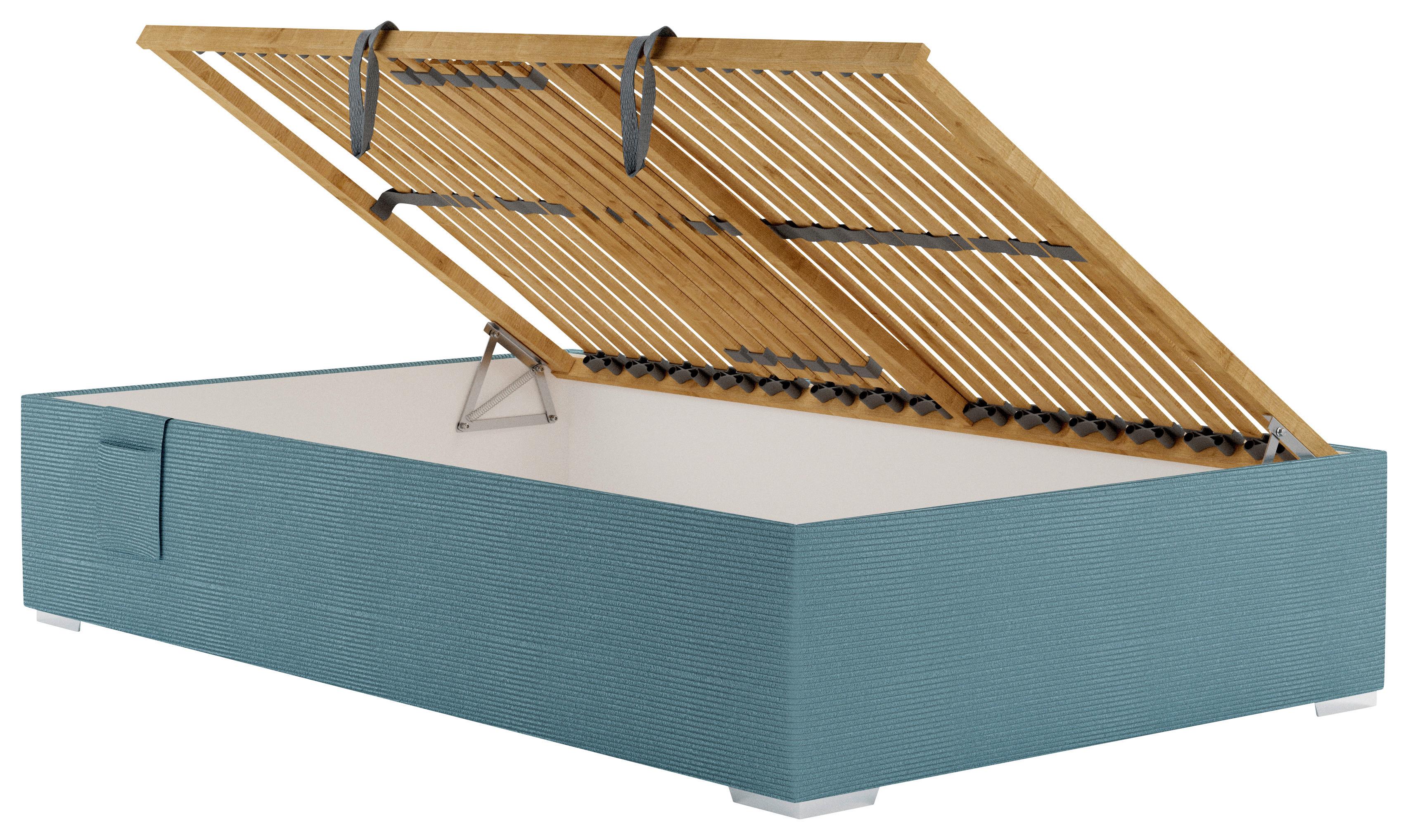 Polsterbett Remi - Blau/Chromfarben, MODERN, Holz/Textil (120/200cm)