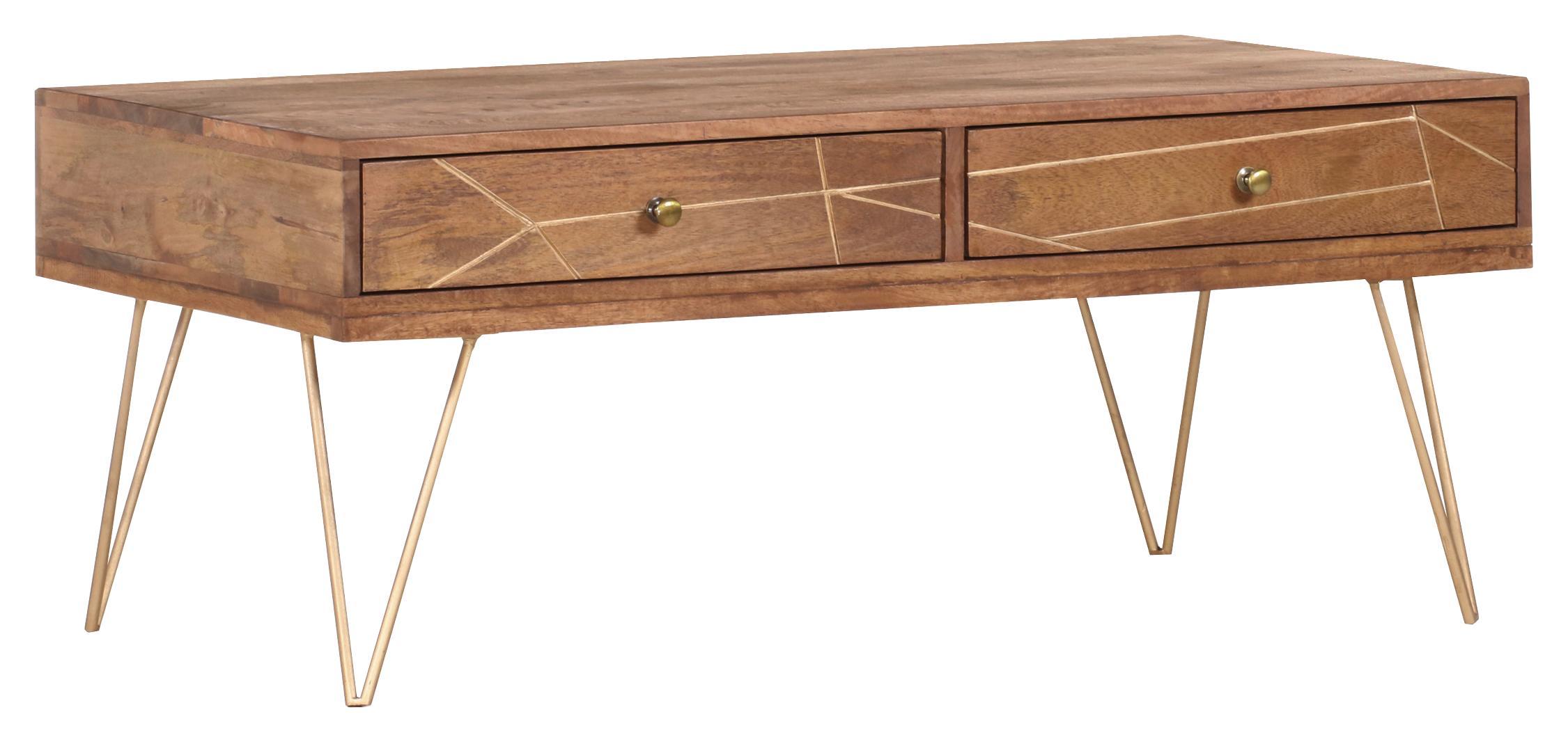 Couchtisch Scan B: 60 cm - Goldfarben/Naturfarben, Design, Holz/Metall (60/48/115cm)