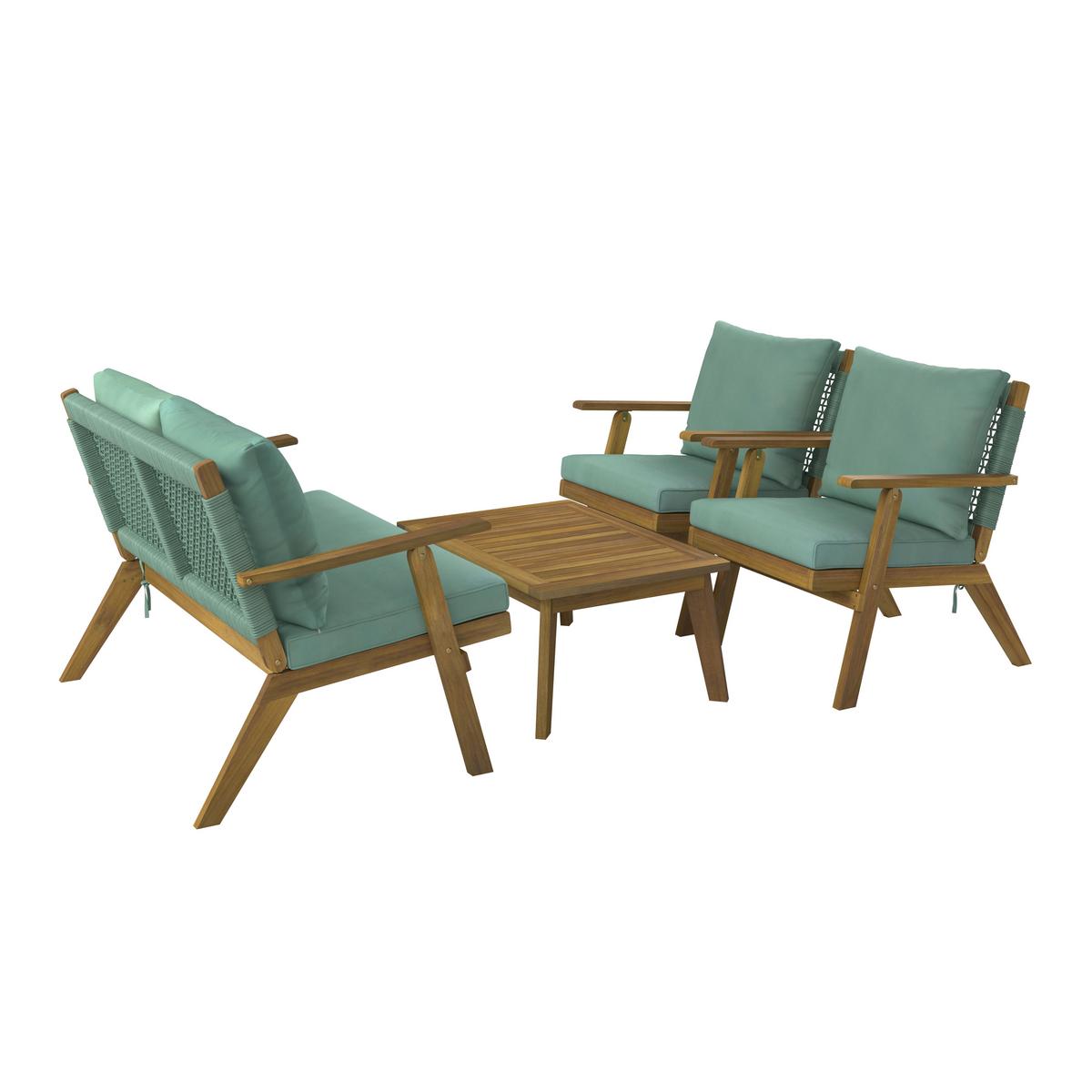 TERASOVÁ SEDACÍ SOUPRAVA MICHI - zelená/barvy akácie, Natur, dřevo/textil (124/75/75cm) - Mömax