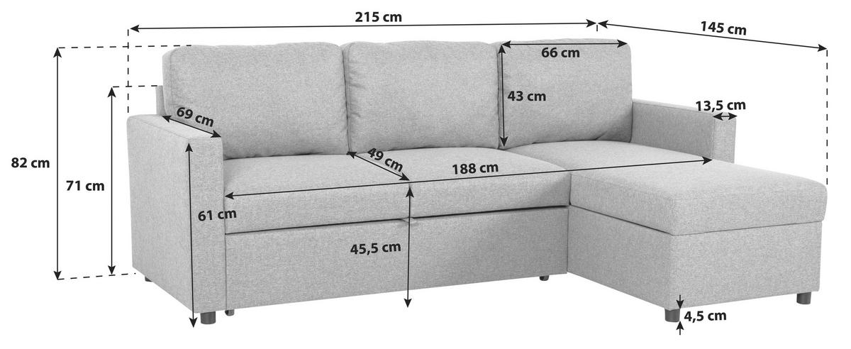 Ecksofa Mit Schlaffunktion & Bettkasten Rosi Anthrazit - Anthrazit/Schwarz, Basics, Textil (215/145cm) - P & B
