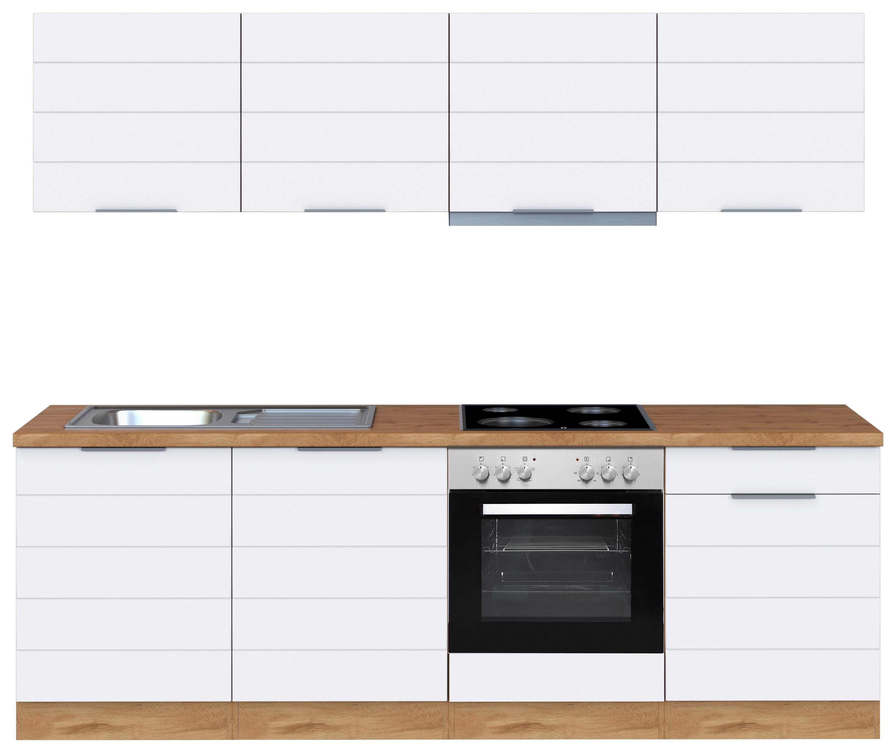 Küchenzeile Florenz Mit Geräte B: 240 Cm Weiß/eichefarben - Eiche Wotan/Weiß, Design, Holzwerkstoff (240cm) - Held