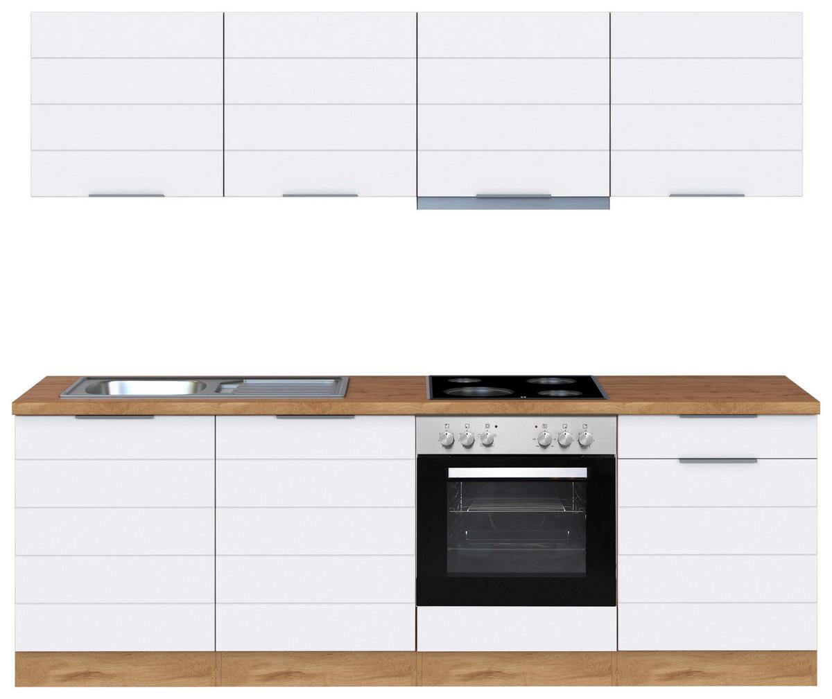 Küchenzeile Florenz mit Geräte B: 240 cm Weiß/Eichefarben - Eiche Wotan/Weiß, Design, Holzwerkstoff (240cm) - Held