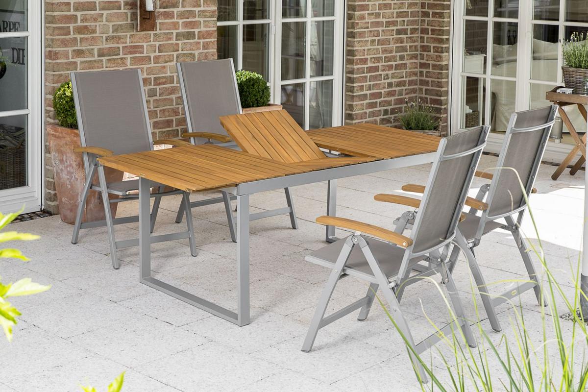 Gartengarnitur 5-Tlg. Naxos Alu/Holz/Textil - Silberfarben/Grau, ROMANTIK / LANDHAUS, Holz/Textil - Gardenson