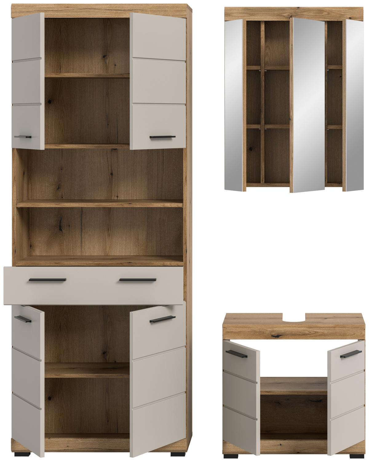 Badezimmer Scout Kaschmir/Naturfarben B: 134 cm - Kaschmir/Schwarz, MODERN, Glas/Holzwerkstoff (134cm) - MID.YOU