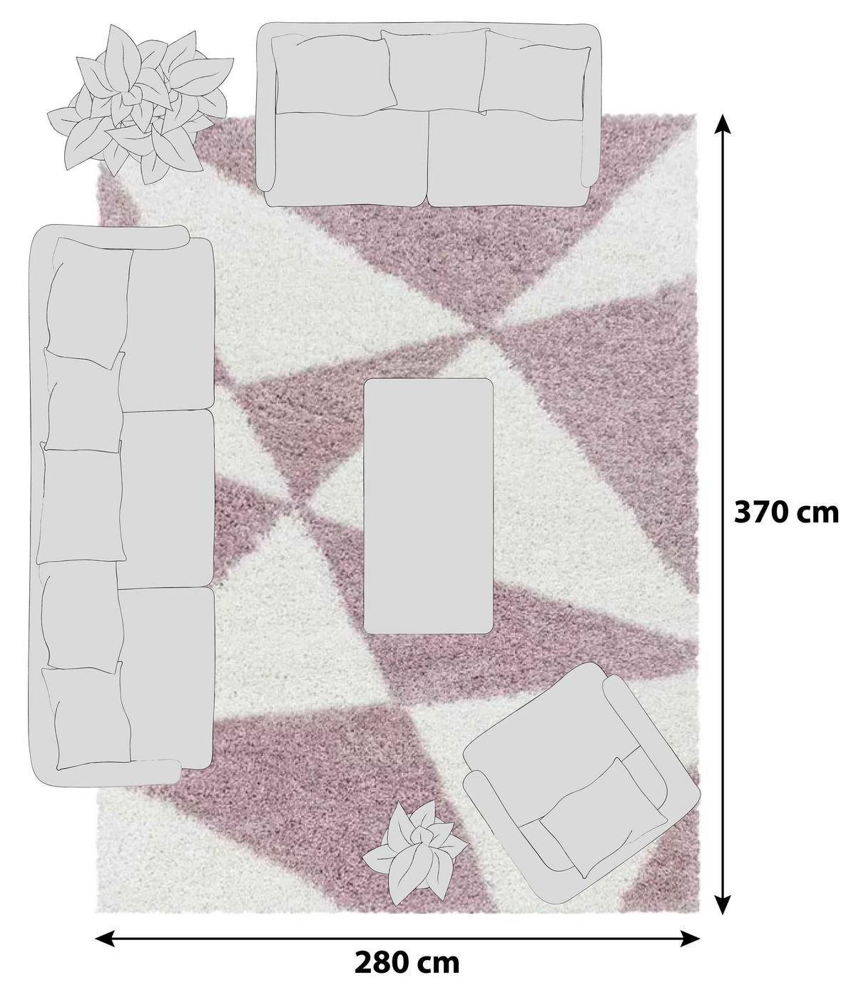 Hochflor Teppich Rosa Naturfaser Tango 280x370 cm - Rosa, Design, Textil (280/370cm)