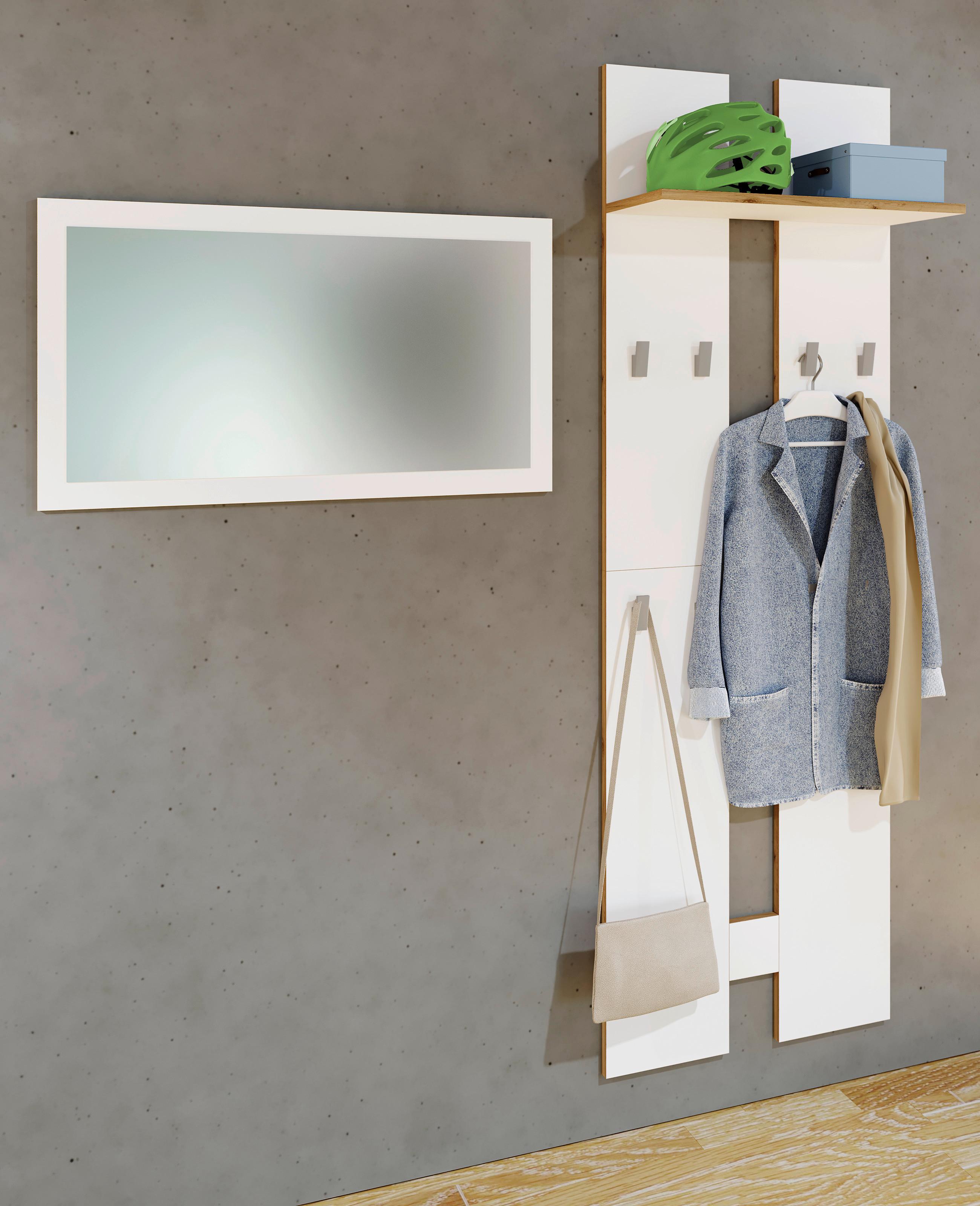 Wandgarderobe Salia Weiß/Honigeiche, B:57 cm - Honigeiche/Weiß, Design, Holzwerkstoff (57/170/20cm) - MID.YOU