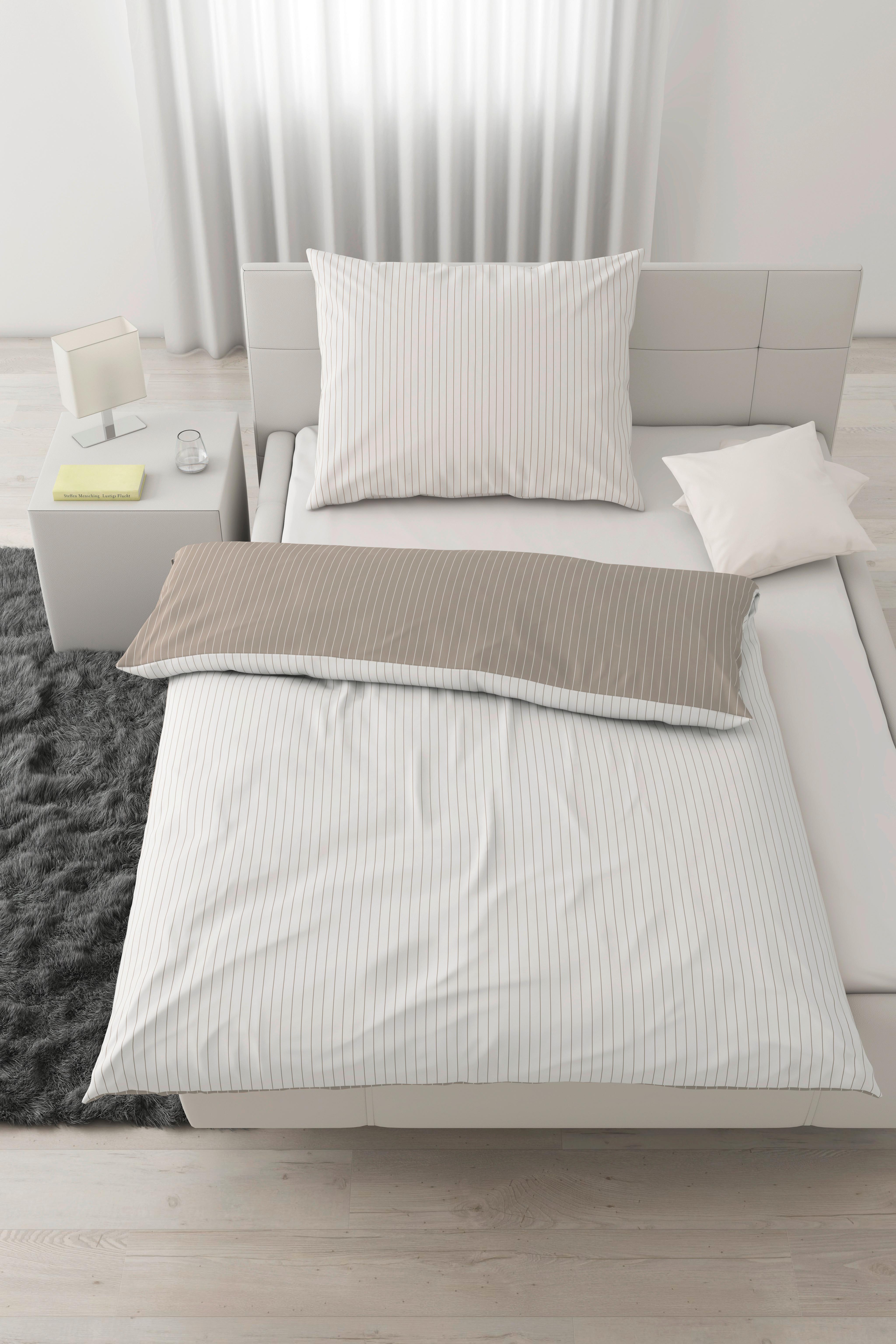Povlečení Twill streif, 70/90 140/200cm - bílá/béžová, Moderní, textil (140/200cm) - Mömax