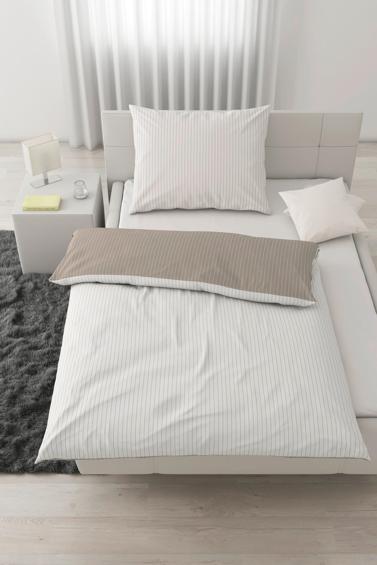 Posteľná bielizeň Twill streif, 70/90 140/200cm - biela/béžová, Modern, textil (140/200cm) - Mömax