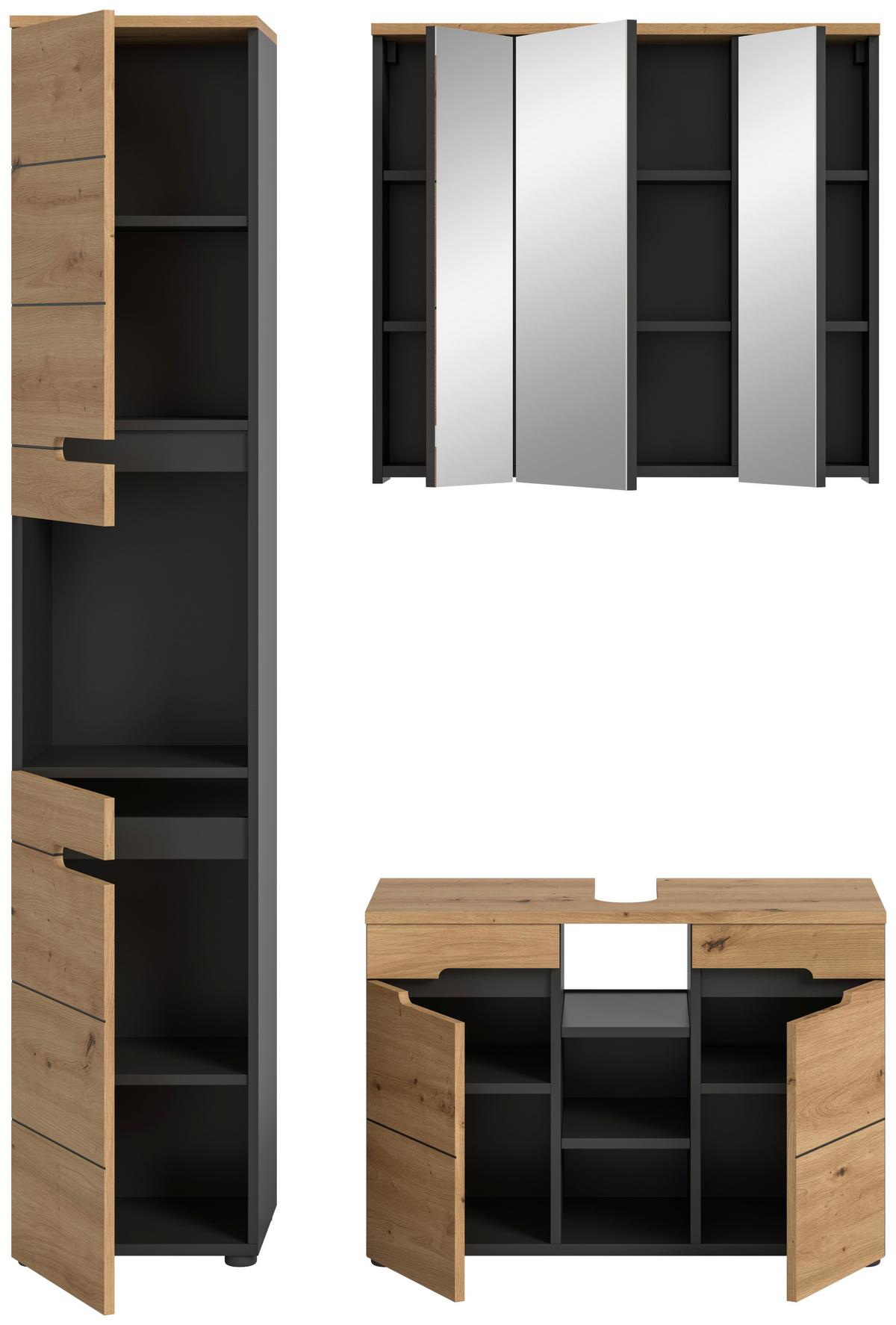 Badezimmer Canu Eiche Artisan Dekor B: 118 cm - Schwarz/Eiche Artisan, MODERN, Glas/Holzwerkstoff (118cm) - MID.YOU
