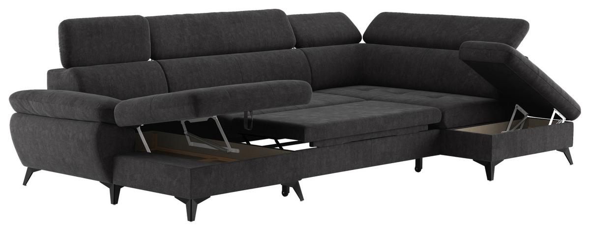Wohnlandschaft mit Bettkasten Hudson Dunkelgrau - Schlammfarben/Dunkelgrau, Textil (166/324/207cm) - MID.YOU