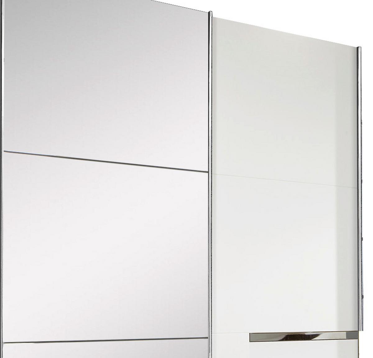 Schwebetürenschrank Mit Spiegel + Laden 300cm Level 36a, Weiß - Silberfarben/Weiß, MODERN, Glas/Holzwerkstoff (300/216/65cm) - MID.YOU