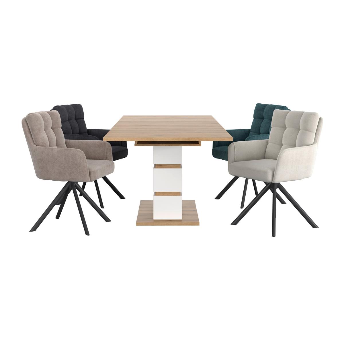 Ausziehtisch Calabria Eiche Dekor weiß, B: 180-220cm - Eichefarben/Weiß, Trend, Holzwerkstoff (180-220/76,3/90cm)