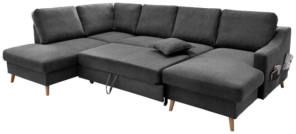 Wohnlandschaft Valentina Mit Schlaffunktion Anthrazit - Anthrazit/Naturfarben, KONVENTIONELL, Textil (200/301/150cm) - P & B