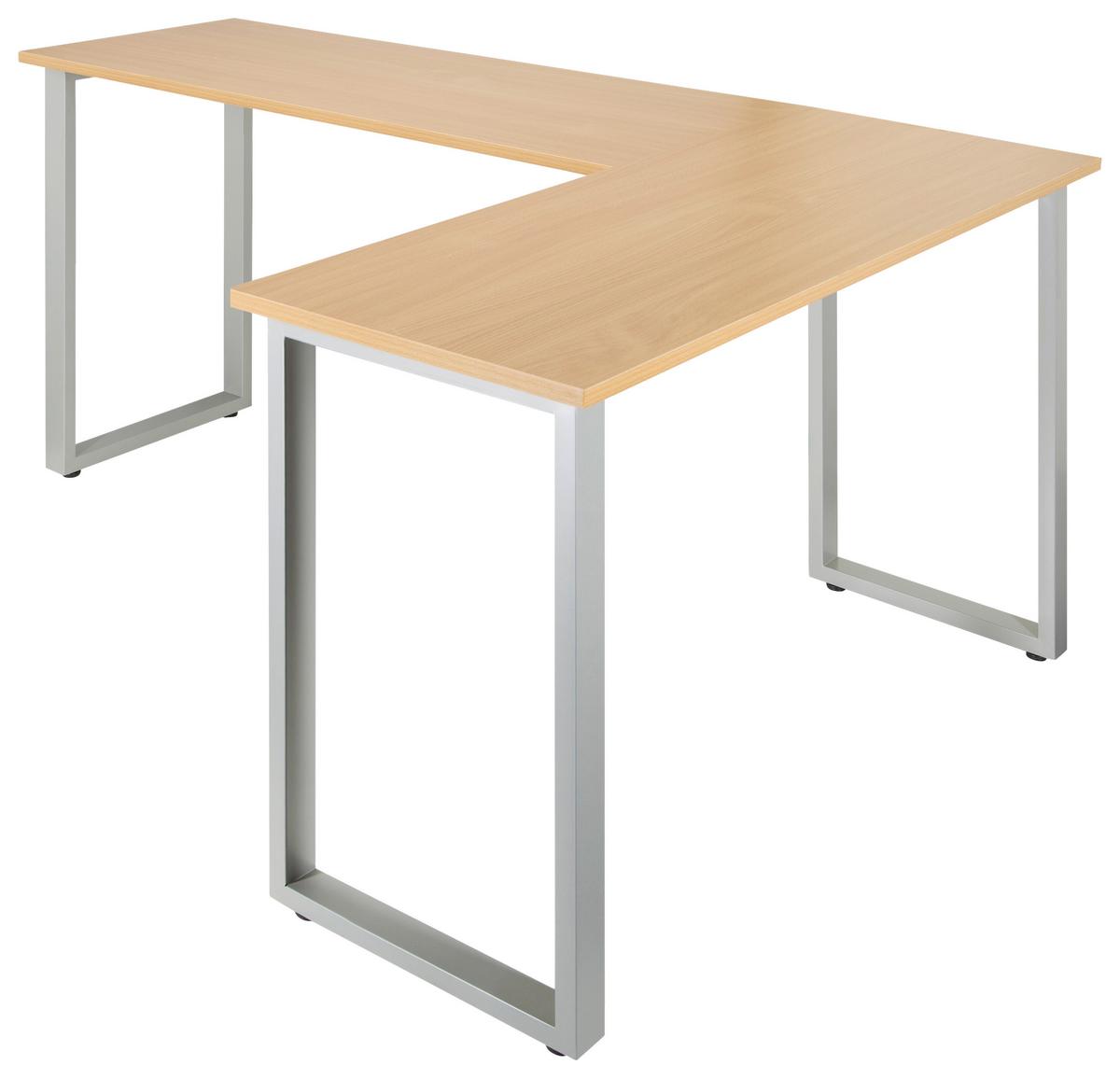 Eckschreibtisch B: 120 cm Workspace Basic - Silberfarben/Buchefarben, Basics, Holzwerkstoff/Metall (165/120/75cm) - MID.YOU
