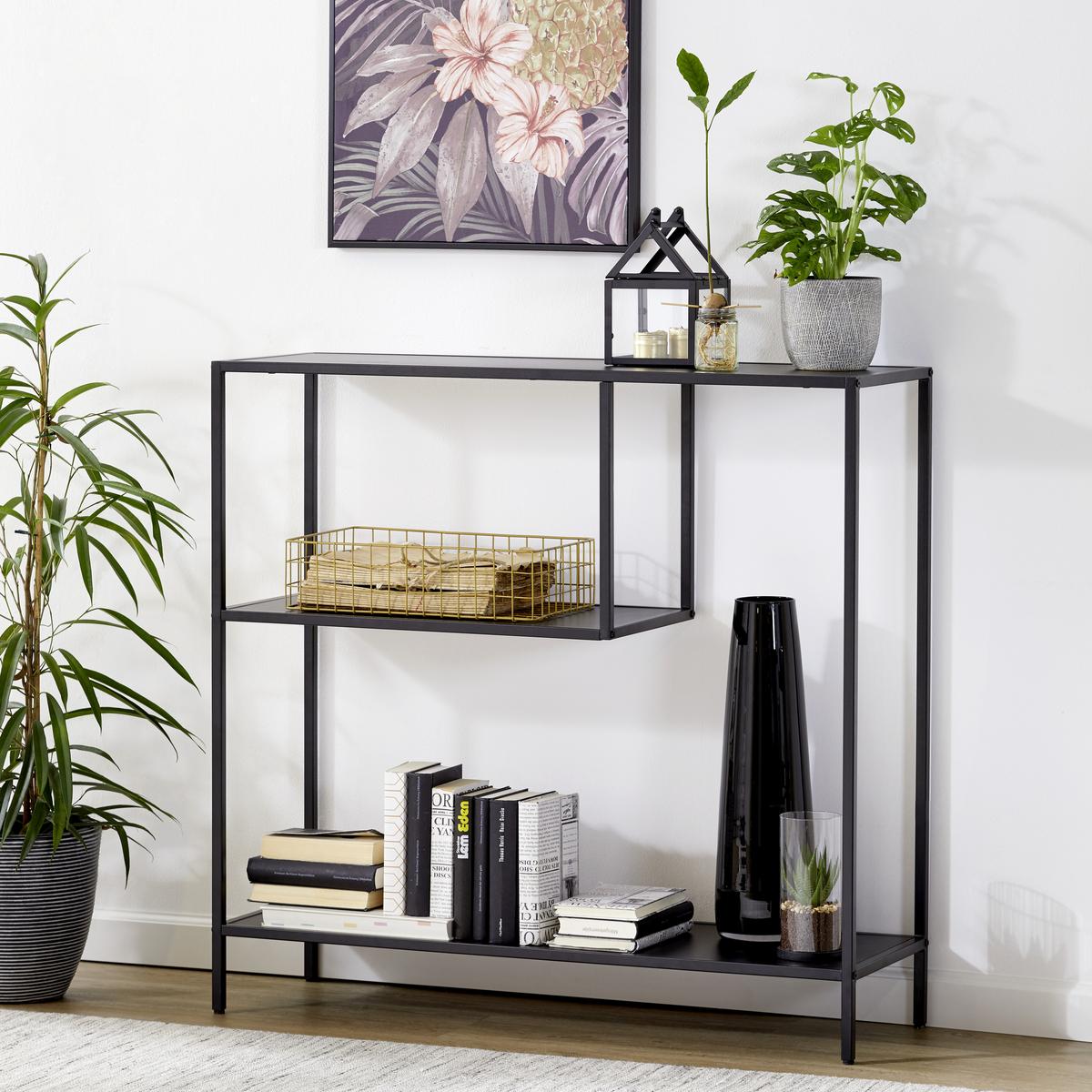 Regál GABE, černá - černá, Moderní, kov/kompozitní dřevo (100/96/33cm) - Mömax