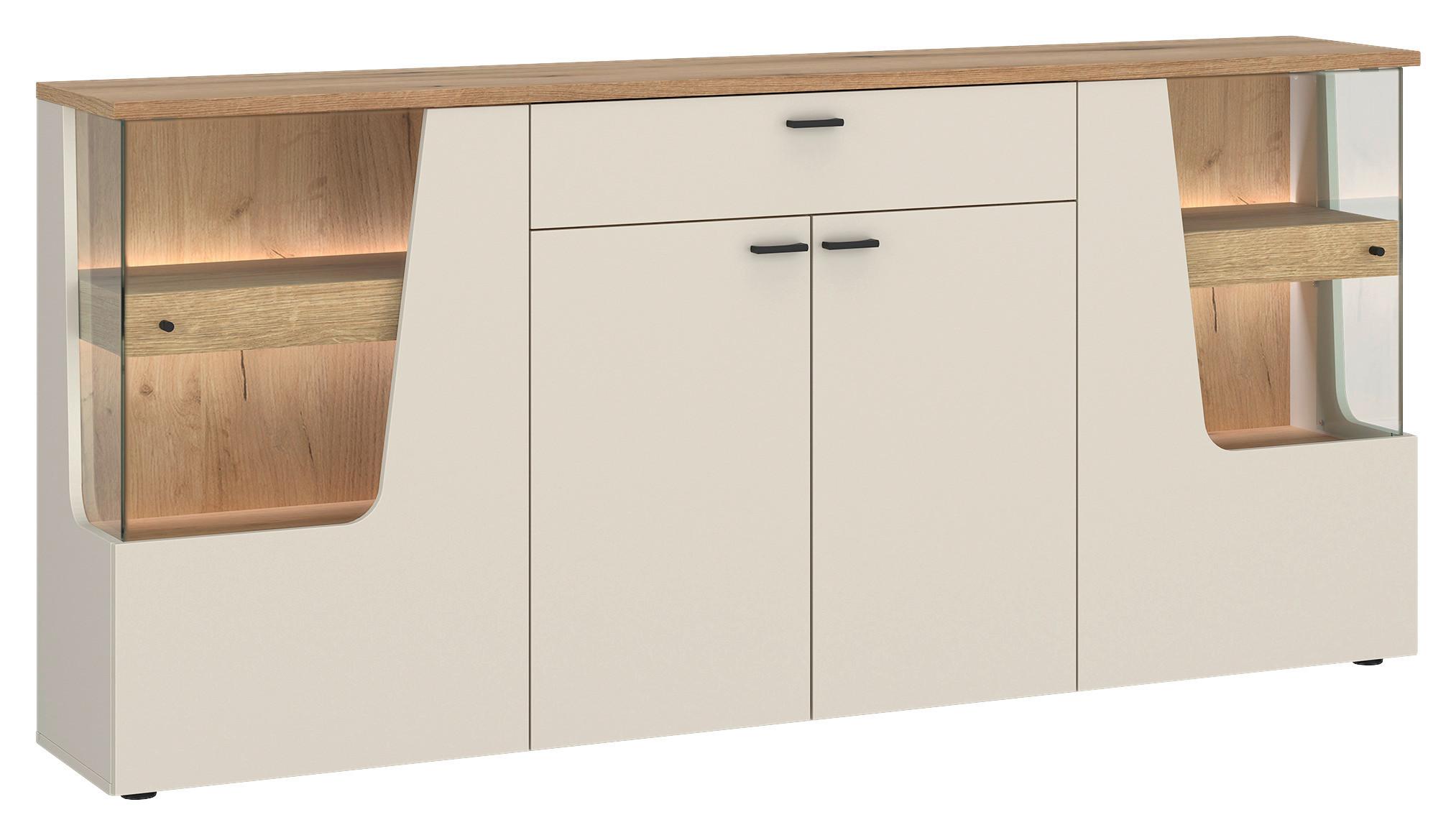 Sideboard Cut Out, B: 165cm Kaschmir/Eichefarben - Kaschmir/Eichefarben, MODERN, Glas/Holzwerkstoff (190/90/40cm) - Premium Living