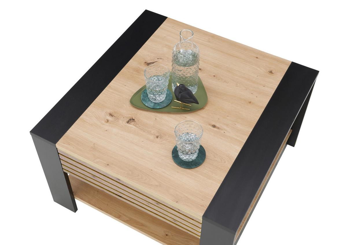 Couchtisch + Lade Feli Eiche Artisan Dekor - Schwarz/Eiche Artisan, Design, Holzwerkstoff (70/42/70cm) - Livetastic