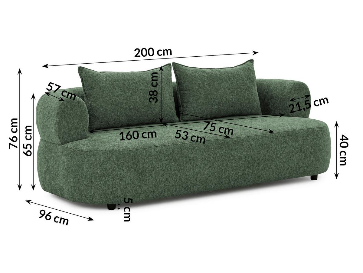 3-Sitzer-Sofa Ferro Grün B: 200 cm - Schwarz/Grün, Design, Textil (200/76/96cm) - Livetastic