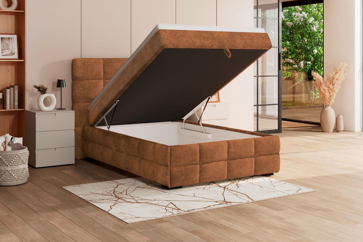 Čalouněná postel VEGA 140x200 cm, rezavá - černá/rezavá, Trend, dřevo/textil (140/200cm)