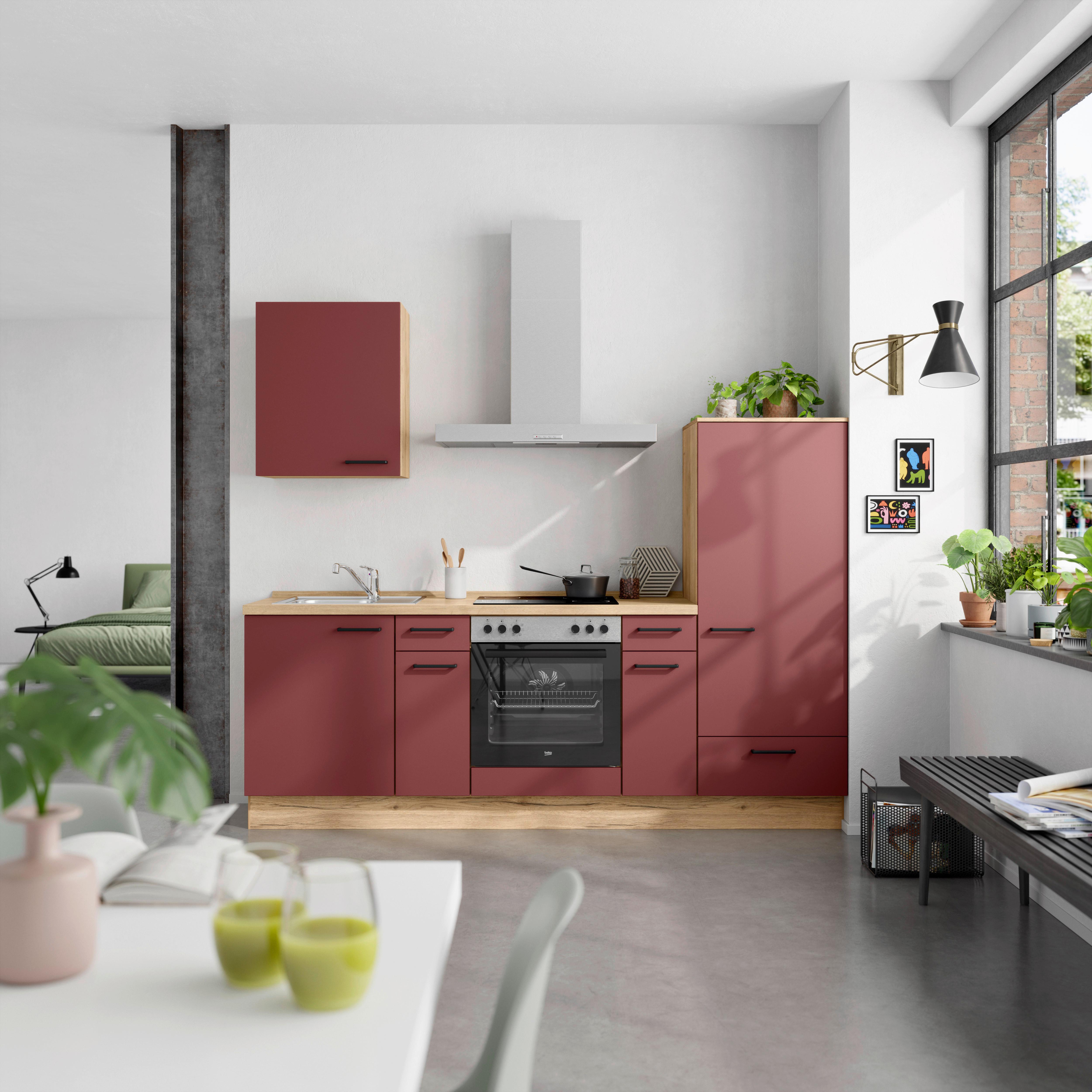 Küchenleerblock Easytouch Low-Line, L2 Rechts - Eichefarben/Rot, MODERN, Holzwerkstoff (240cm) - Nobilia