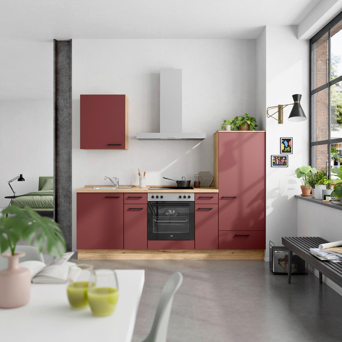 Küchenleerblock Easytouch Low-Line, L2 Rechts - Eichefarben/Rot, MODERN, Holzwerkstoff (240cm) - Nobilia