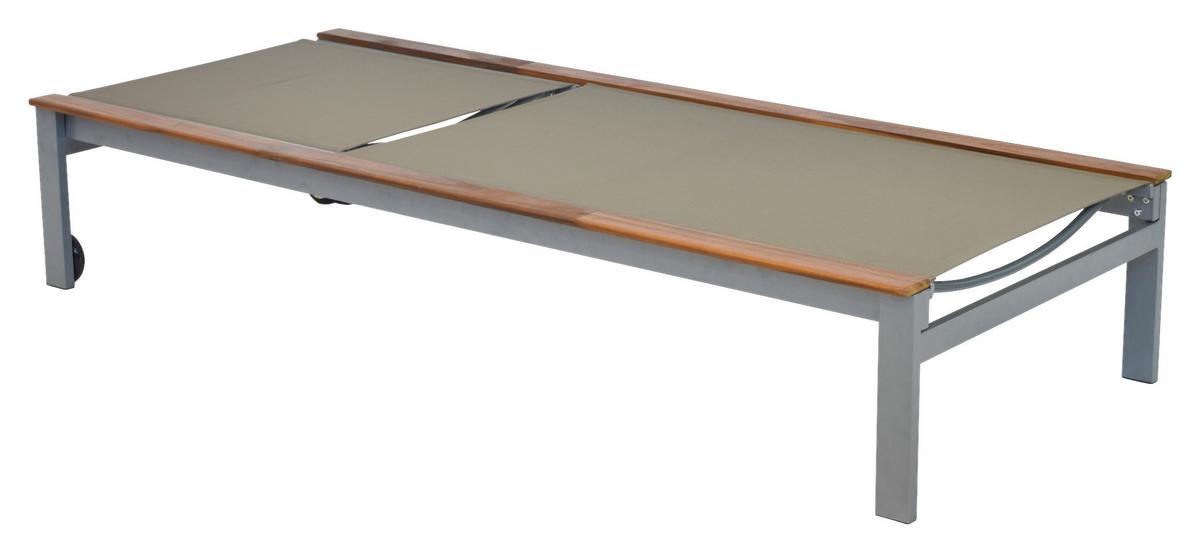 Sonnenliege Naxos Aluminium, Akazie verstellbar - Beige/Silberfarben, MODERN, Holz/Metall (198/103/84cm) - Gardenson